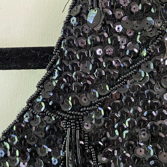 Vintage 80s Heavily Beaded/Sequined Black Wool Sleeveless Formal Evening Tank - Picture 2 of 13